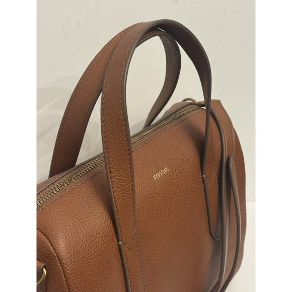 NWT Fossil Sydney Satchel Handbag Crossbody Strap Medium Brown Leather - Picture 4 of 15